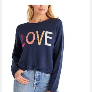 Z Supply Blue Crew Neck Sweater with LOVE Design